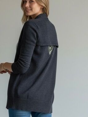 CAbi Victoria Open Front Cardigan Women size Small Blue Cut out Back #3360